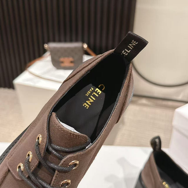 CELINE 25S THICK SOLED LOAFERS 50MM IN BROWN CALFSKIN