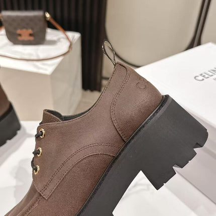 CELINE 25S THICK SOLED LOAFERS 50MM IN BROWN CALFSKIN