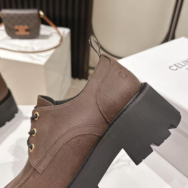 CELINE 25S THICK SOLED LOAFERS 50MM IN BROWN CALFSKIN