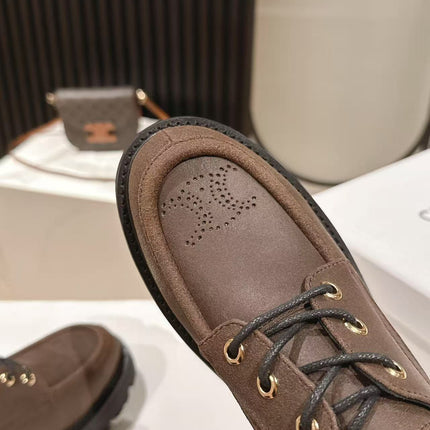 CELINE 25S THICK SOLED LOAFERS 50MM IN BROWN CALFSKIN