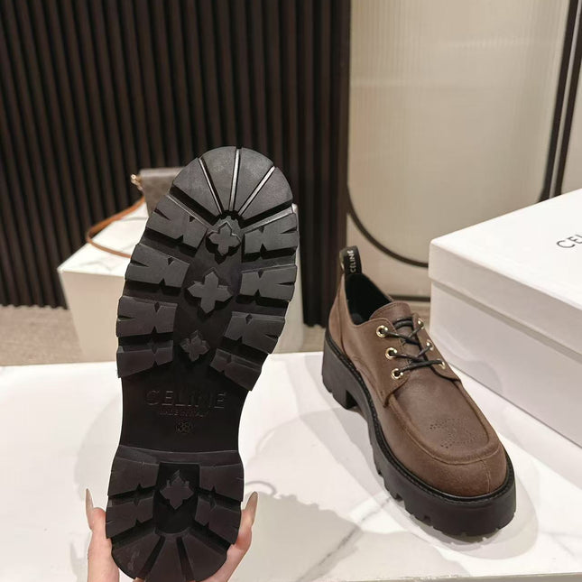 CELINE 25S THICK SOLED LOAFERS 50MM IN BROWN CALFSKIN