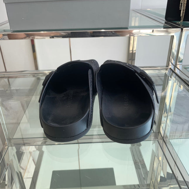 BIRKENSTOCK CLOG ATTACHED RHINESTONES IN BLACK CALFSKIN