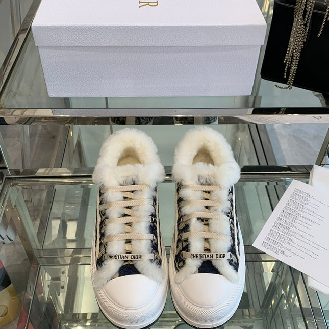 ALK'N PLATFORM SNEAKER CAMEL BROWN COTTON EMBROIDERED WITH OBLIQUE MOTIF AND WHITE SHEARLING