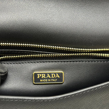 PRADA 25S SAFFIANO SHOULDER BAG 21 IN BLACK CALFSKIN GOLD HARDWARE