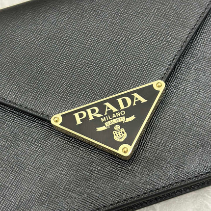 PRADA 25S SAFFIANO SHOULDER BAG 21 IN BLACK CALFSKIN GOLD HARDWARE