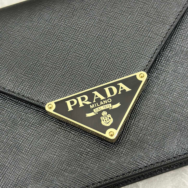 PRADA 25S SAFFIANO SHOULDER BAG 21 IN BLACK CALFSKIN GOLD HARDWARE