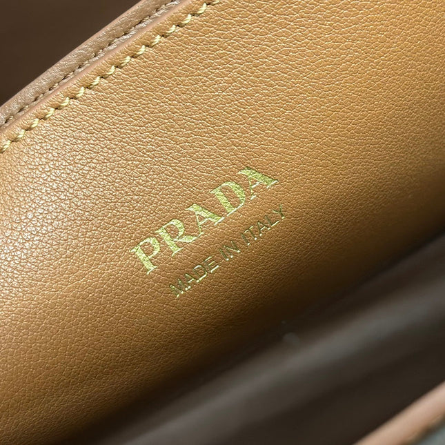 PRADA 25S BUCKLE MEDIUM HANDBAG 35 IN DARK CARAMEL CALFSKIN GOLD HARDWRE
