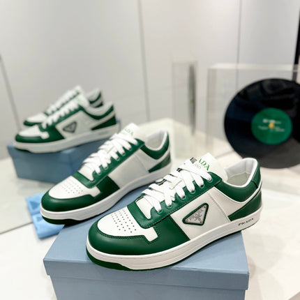 PRA DOWNTOWN PERFORATED SNEAKERS WHITE AND GREEN CALFSKIN
