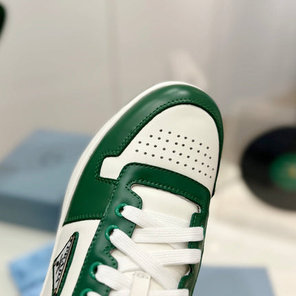 PRA DOWNTOWN PERFORATED SNEAKERS WHITE AND GREEN CALFSKIN