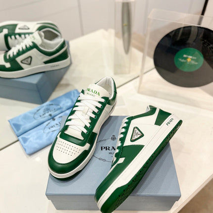 PRA DOWNTOWN PERFORATED SNEAKERS WHITE AND GREEN CALFSKIN