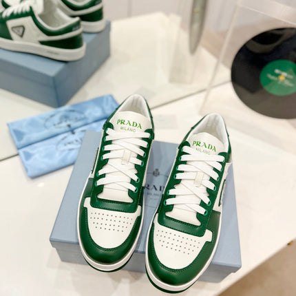 PRA DOWNTOWN PERFORATED SNEAKERS WHITE AND GREEN CALFSKIN