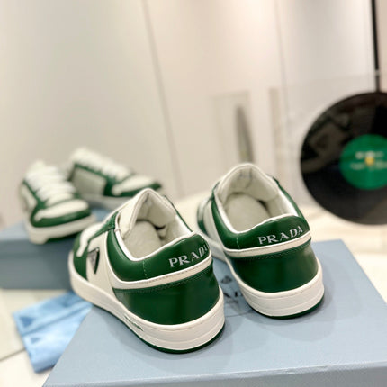 PRA DOWNTOWN PERFORATED SNEAKERS WHITE AND GREEN CALFSKIN