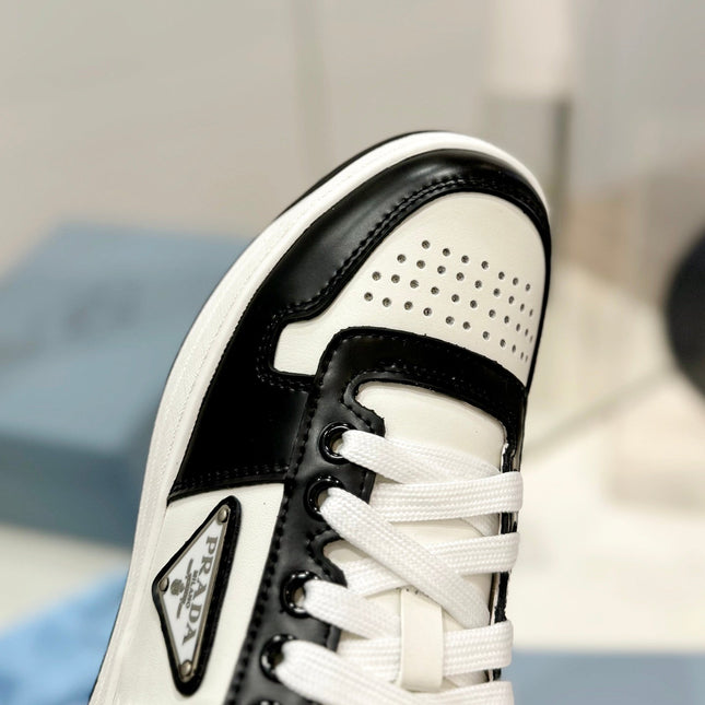 PRA DOWNTOWN PERFORATED SNEAKERS BLACK AND WHITE CALFSKIN