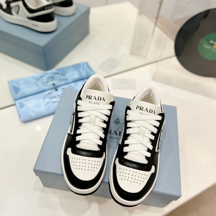 PRA DOWNTOWN PERFORATED SNEAKERS BLACK AND WHITE CALFSKIN