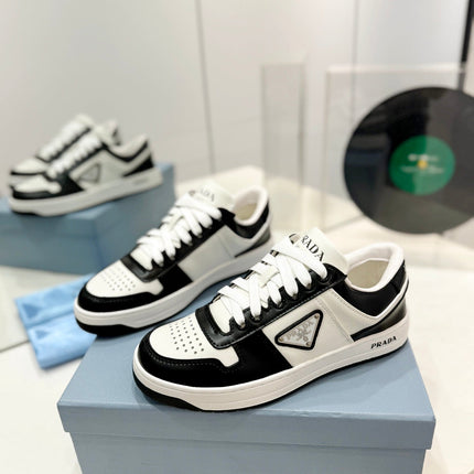 PRA DOWNTOWN PERFORATED SNEAKERS BLACK AND WHITE CALFSKIN