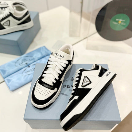 PRA DOWNTOWN PERFORATED SNEAKERS BLACK AND WHITE CALFSKIN