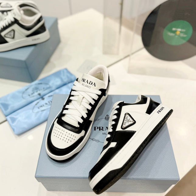 PRA DOWNTOWN PERFORATED SNEAKERS BLACK AND WHITE CALFSKIN