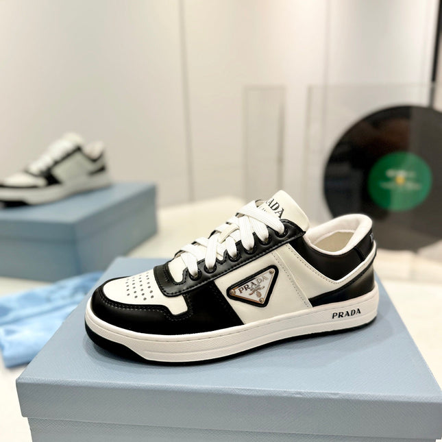 PRA DOWNTOWN PERFORATED SNEAKERS BLACK AND WHITE CALFSKIN