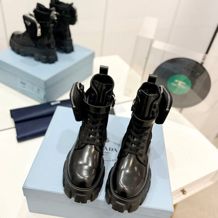 PRA MONOLITH BRUSHED AND RE-NYLON BOOTS WITH POUCH BLACK CALFSKIN