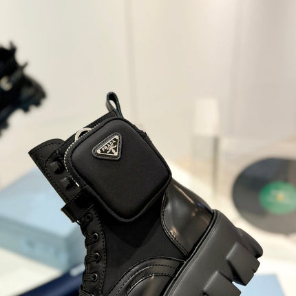 PRA MONOLITH BRUSHED AND RE-NYLON BOOTS WITH POUCH BLACK CALFSKIN