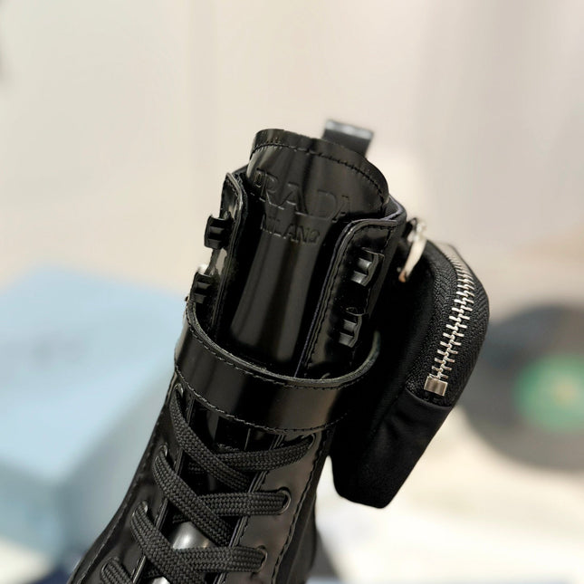 PRA MONOLITH BRUSHED AND RE-NYLON BOOTS WITH POUCH BLACK CALFSKIN