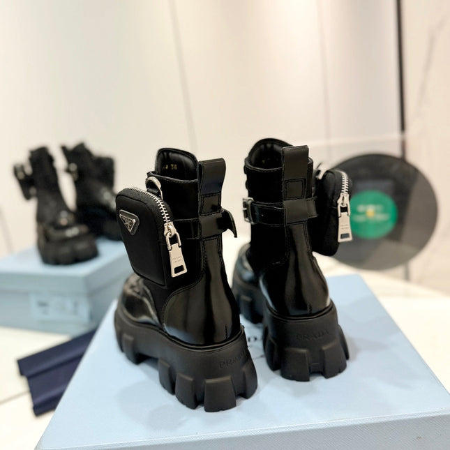 PRA MONOLITH BRUSHED AND RE-NYLON BOOTS WITH POUCH BLACK CALFSKIN