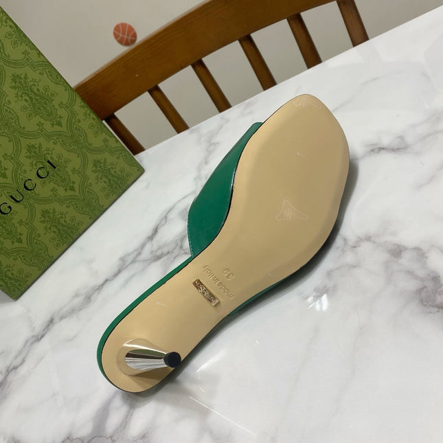 GG HIGH HEELS BLONDIE 75 IN GREEN LAMBSKIN WITH GOLD HARDWARE