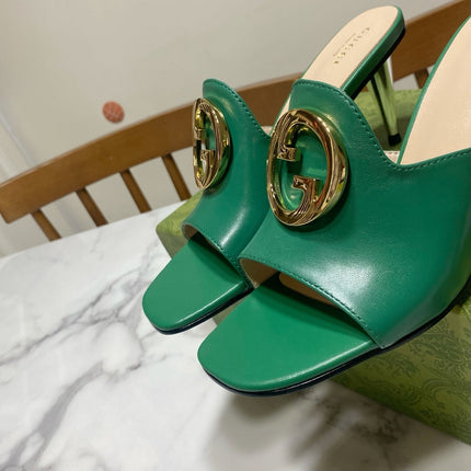 GG HIGH HEELS BLONDIE 75 IN GREEN LAMBSKIN WITH GOLD HARDWARE