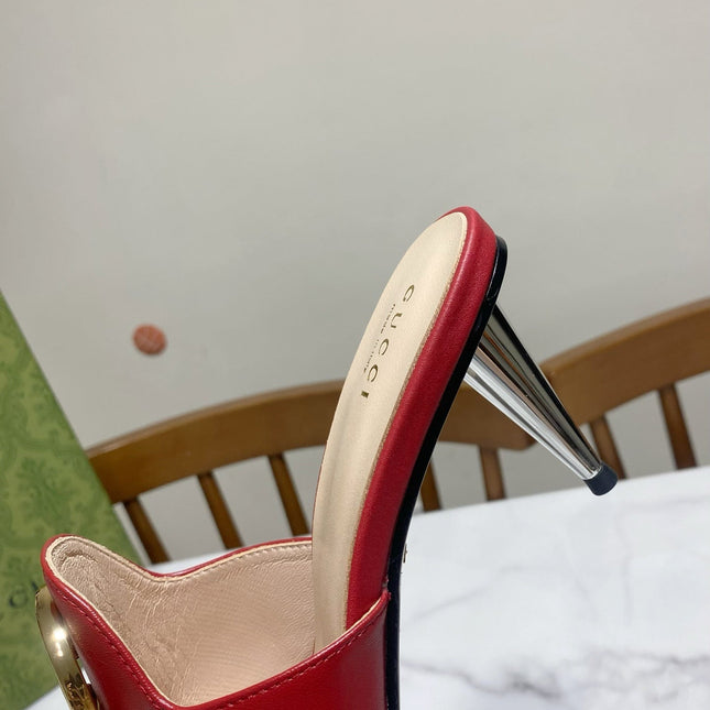 GG HIGH HEELS BLONDIE 75 IN RED LAMBSKIN WITH GOLD HARDWARE