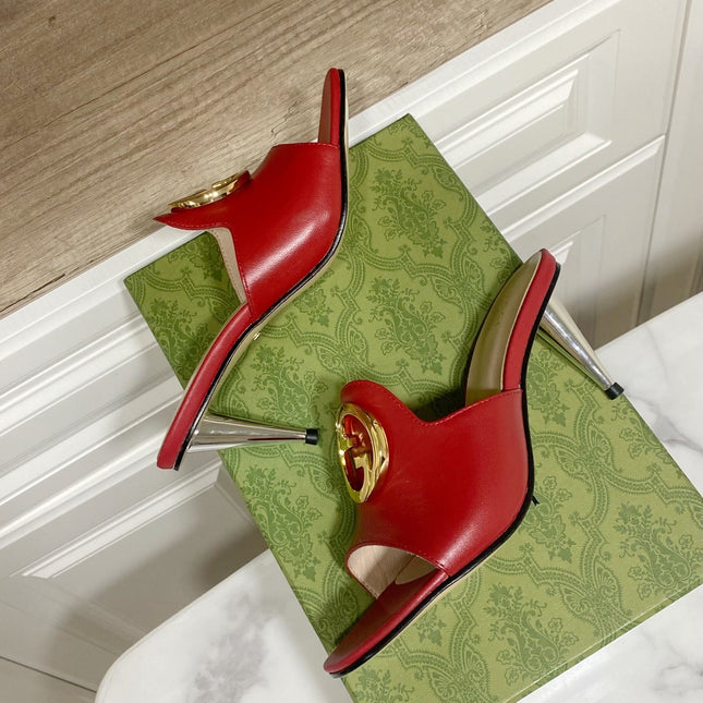 GG HIGH HEELS BLONDIE 75 IN RED LAMBSKIN WITH GOLD HARDWARE
