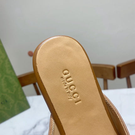 GG MULES IN BROWN LAMBSKIN GOLD HARD WARE