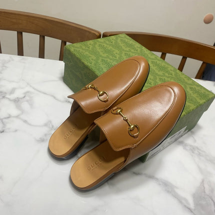 GG MULES IN BROWN LAMBSKIN GOLD HARD WARE
