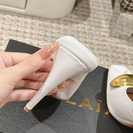ALAIA SPIKE JEWEL MULES IN WHITE CALFSKIN WITH GOLD HARDWARE
