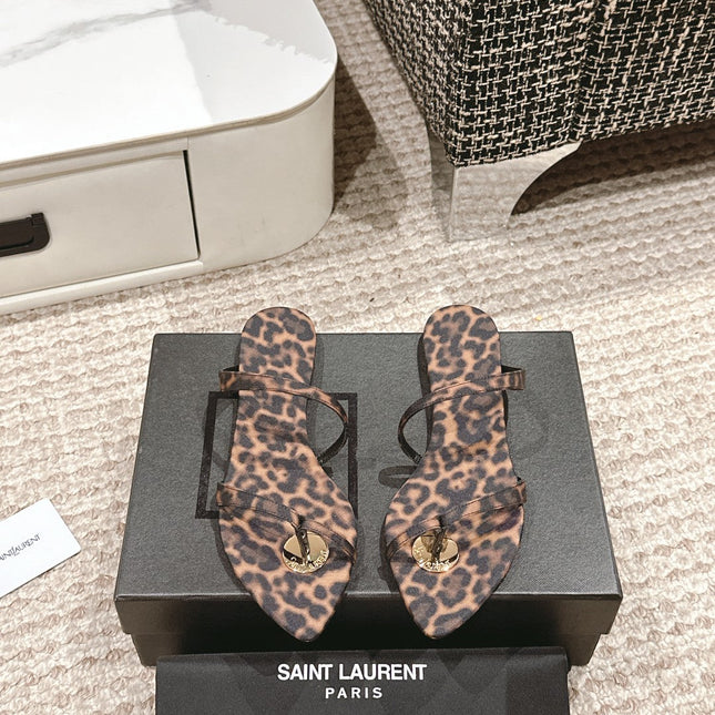 SL TANGER SLIDES LEOPARD SATIN