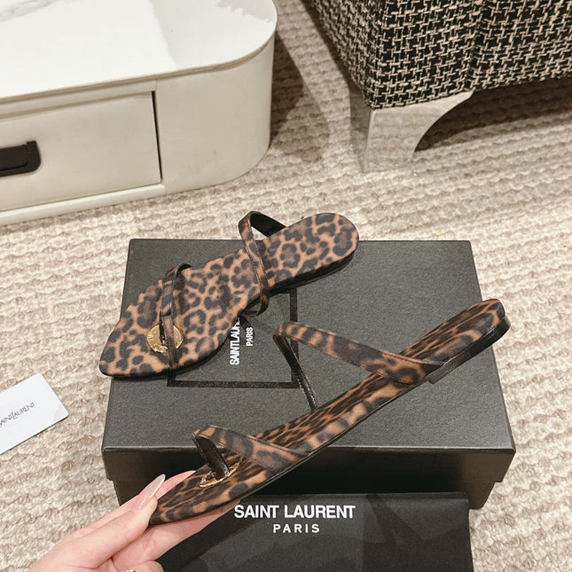 SL TANGER SLIDES LEOPARD SATIN