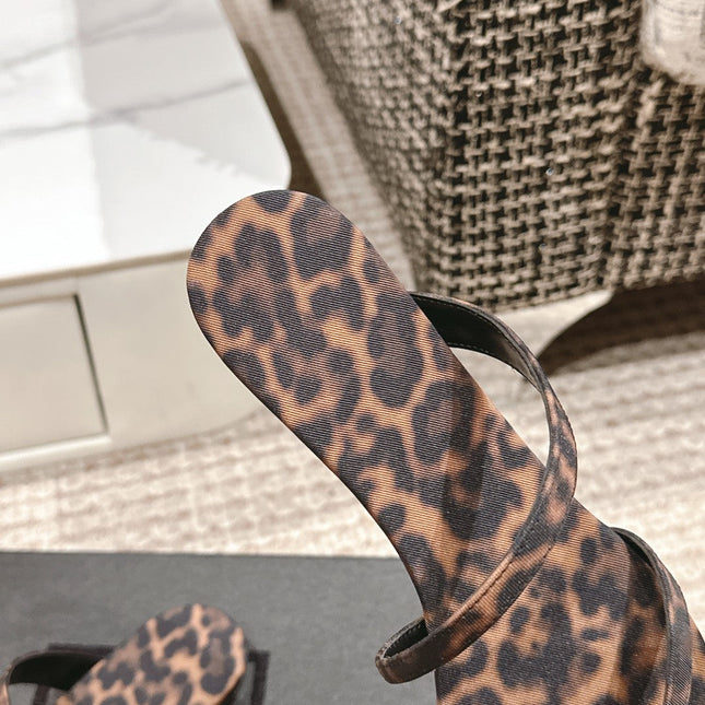 SL TANGER SLIDES LEOPARD SATIN