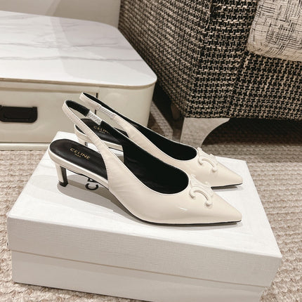 HIGH SLINGBACKS 5 CM IN WHITE PATENT CALFSKIN