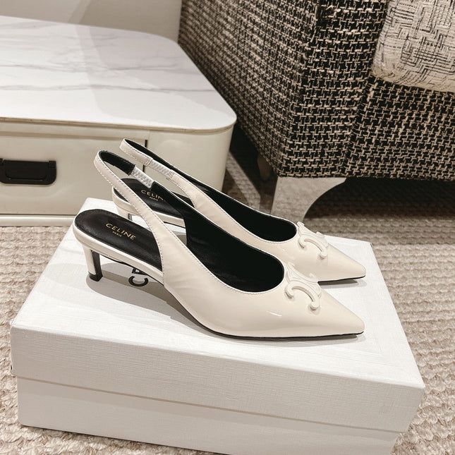 HIGH SLINGBACKS 5 CM IN WHITE PATENT CALFSKIN