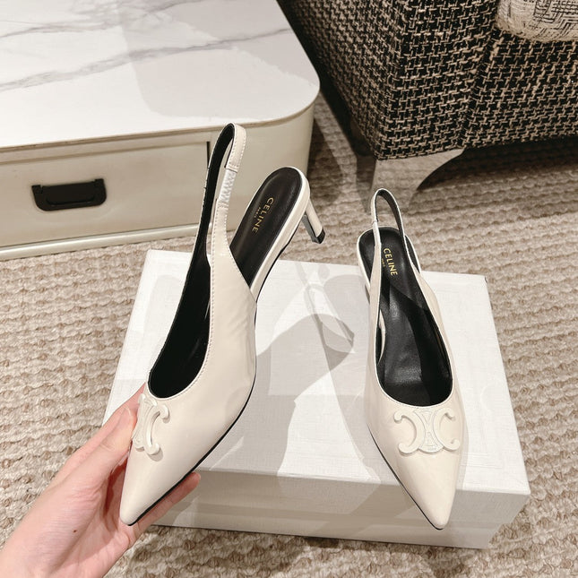 HIGH SLINGBACKS 5 CM IN WHITE PATENT CALFSKIN