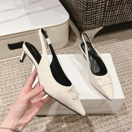 HIGH SLINGBACKS 5 CM IN WHITE PATENT CALFSKIN