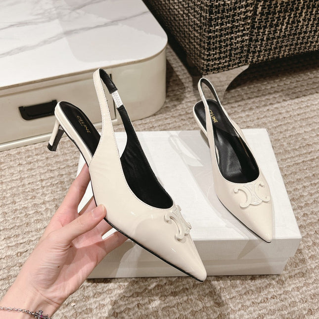 HIGH SLINGBACKS 5 CM IN WHITE PATENT CALFSKIN