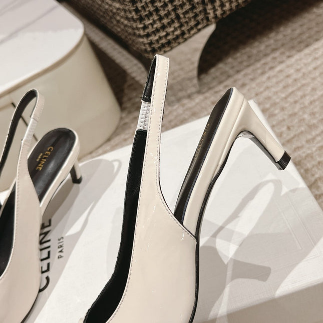 HIGH SLINGBACKS 5 CM IN WHITE PATENT CALFSKIN