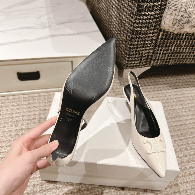 HIGH SLINGBACKS 5 CM IN WHITE PATENT CALFSKIN