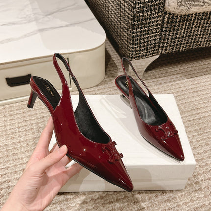 HIGH SLINGBACKS 5 CM IN RUBY RED PATENT CALFSKIN