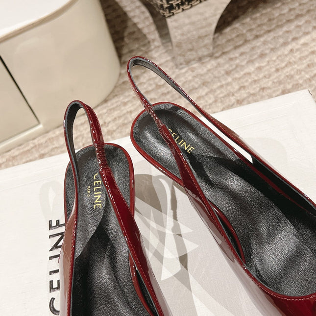 HIGH SLINGBACKS 5 CM IN RUBY RED PATENT CALFSKIN