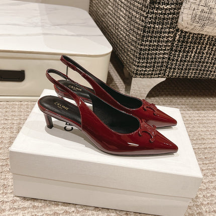 HIGH SLINGBACKS 5 CM IN RUBY RED PATENT CALFSKIN
