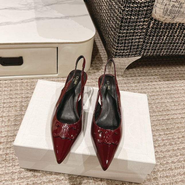 HIGH SLINGBACKS 5 CM IN RUBY RED PATENT CALFSKIN
