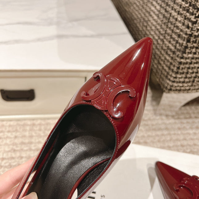 HIGH SLINGBACKS 5 CM IN RUBY RED PATENT CALFSKIN