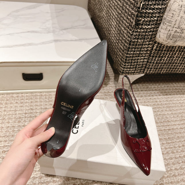 HIGH SLINGBACKS 5 CM IN RUBY RED PATENT CALFSKIN