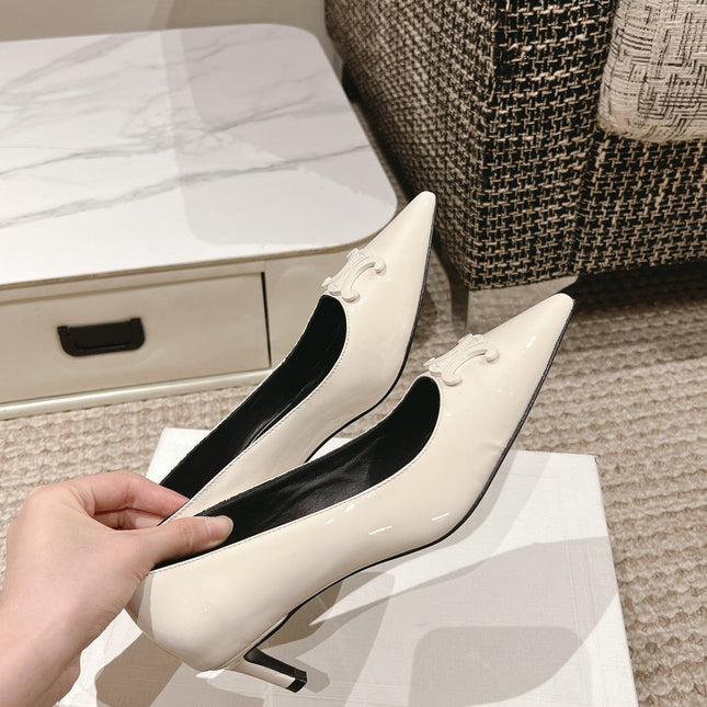 HIGH PUMP 5 CM IN WHITE PATENT CALFSKIN